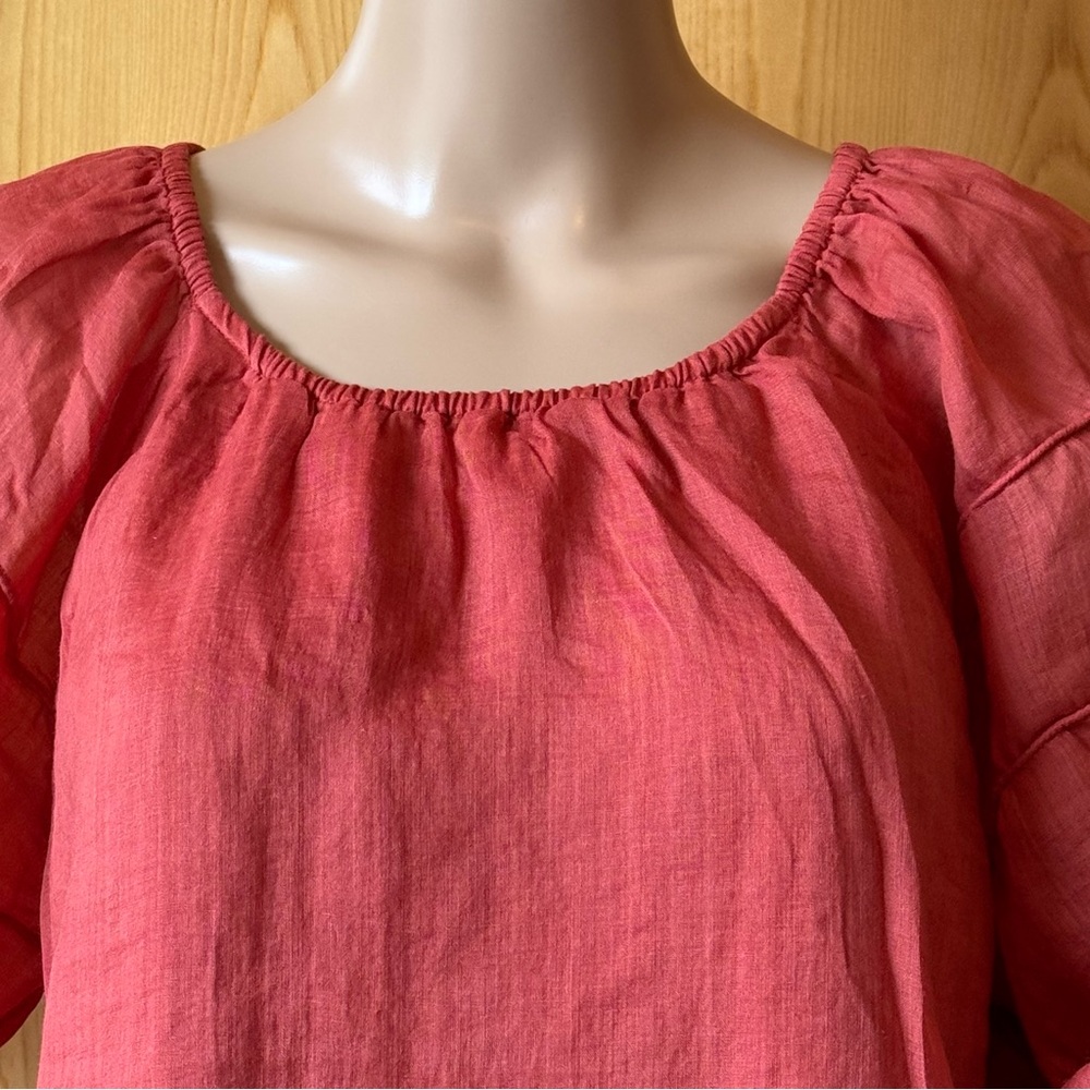 J Crew Puff Sleeve Top Blouse Ramie Fabric SP 2025 Size L Red Sand - Picture 5 of 16